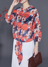 Load image into Gallery viewer, Women Orange Hooded Floral Chiffon UPF 50+ Top Summer