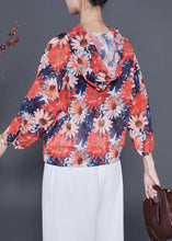 Load image into Gallery viewer, Women Orange Hooded Floral Chiffon UPF 50+ Top Summer