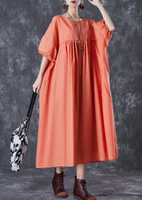 Load image into Gallery viewer, Women Orange Oversized Patchwork Linen Dress Puff Sleeve