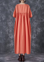 Load image into Gallery viewer, Women Orange Oversized Patchwork Linen Dress Puff Sleeve