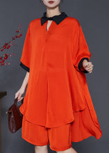 Load image into Gallery viewer, Women Orange Oversized Wrinkled Chiffon Two Pieces Set Summer