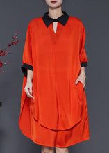 Load image into Gallery viewer, Women Orange Oversized Wrinkled Chiffon Two Pieces Set Summer