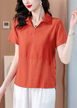 Load image into Gallery viewer, Women Orange Peter Pan Collar Cotton Blouses Summer