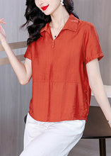 Load image into Gallery viewer, Women Orange Peter Pan Collar Cotton Blouses Summer