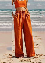 Load image into Gallery viewer, Women Orange Pockets Tie Waist Wide Leg Pants Summer