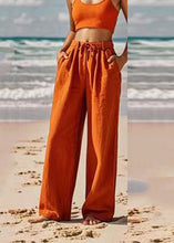 Load image into Gallery viewer, Women Orange Pockets Tie Waist Wide Leg Pants Summer