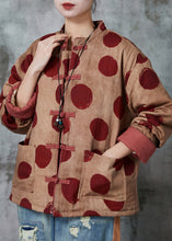 Load image into Gallery viewer, Women Orange Print Chinese Button Fine Cotton Filled Coat Winter