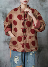 Load image into Gallery viewer, Women Orange Print Chinese Button Fine Cotton Filled Coat Winter