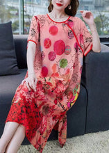 Load image into Gallery viewer, Women Orange Print Side Open Patchwork Chiffon Dresses Summer