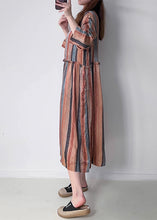 Load image into Gallery viewer, Women Orange Striped Patchwork Silk Cotto Long Dresses Long Sleeve