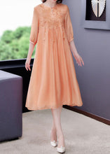 Load image into Gallery viewer, Women Orange Tasseled Embroidered Patchwork Silk Dress Half Sleeve