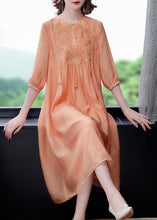 Load image into Gallery viewer, Women Orange Tasseled Embroidered Patchwork Silk Dress Half Sleeve