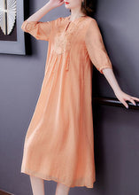 Load image into Gallery viewer, Women Orange Tasseled Embroidered Patchwork Silk Dress Half Sleeve