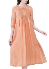 Load image into Gallery viewer, Women Orange Tasseled Embroidered Patchwork Silk Dress Half Sleeve