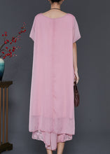 Load image into Gallery viewer, Women Pink Asymmetrical Patchwork Lace Chiffon Two Pieces Set Summer