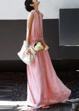 Load image into Gallery viewer, Women Pink Cold Shoulder Drawstring Linen Halter Dresses Summer