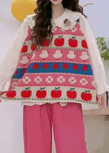 Load image into Gallery viewer, Women Pink Embroidered Patchwork Cozy Cotton Knit Waistcoat Sleeveless