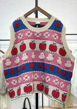 Load image into Gallery viewer, Women Pink Embroidered Patchwork Cozy Cotton Knit Waistcoat Sleeveless