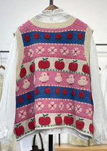 Load image into Gallery viewer, Women Pink Embroidered Patchwork Cozy Cotton Knit Waistcoat Sleeveless