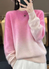 Load image into Gallery viewer, Women Pink Gradient Color O-Neck Cozy Sweaters Long Sleeve