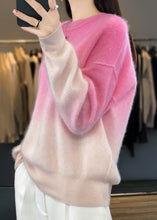 Load image into Gallery viewer, Women Pink Gradient Color O-Neck Cozy Sweaters Long Sleeve