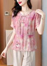 Load image into Gallery viewer, Women Pink O-Neck Tasseled Print Linen Shirt Summer