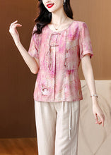 Load image into Gallery viewer, Women Pink O-Neck Tasseled Print Linen Shirt Summer