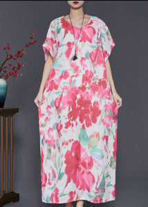 Women Pink Oversized Print Cotton Vacation Dresses Summer