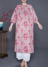 Load image into Gallery viewer, Women Pink Oversized Print Linen Maxi Dresses Bracelet Sleeve