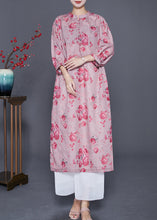 Load image into Gallery viewer, Women Pink Oversized Print Linen Maxi Dresses Bracelet Sleeve