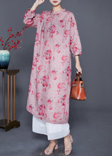 Load image into Gallery viewer, Women Pink Oversized Print Linen Maxi Dresses Bracelet Sleeve