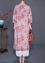 Load image into Gallery viewer, Women Pink Oversized Print Linen Maxi Dresses Bracelet Sleeve