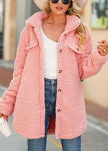 Load image into Gallery viewer, Women Pink Peter Pan Collar Button Faux Fur Coat Fall