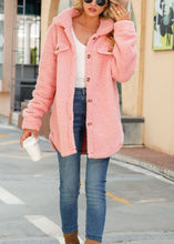 Load image into Gallery viewer, Women Pink Peter Pan Collar Button Faux Fur Coat Fall