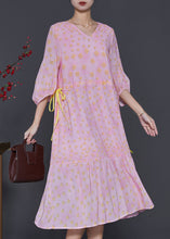 Load image into Gallery viewer, Women Pink Print Drawstring Cotton Maxi Dresses Bracelet Sleeve