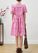 Load image into Gallery viewer, Women Pink Puff Sleeve Ruffled Wrinkled Day Dress Summer