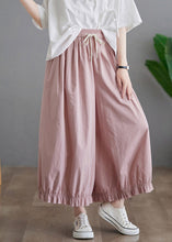 Load image into Gallery viewer, Women Pink Ruffled Pockets Elastic Waist Cotton Pants Skirt Fall