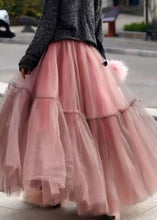 Load image into Gallery viewer, Women Pink Ruffled Tulle Cinched Circle Fall Skirt