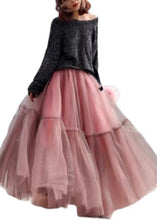 Load image into Gallery viewer, Women Pink Ruffled Tulle Cinched Circle Fall Skirt