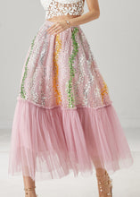 Load image into Gallery viewer, Women Pink Sequins Patchwork Tulle Skirts Spring