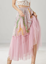 Load image into Gallery viewer, Women Pink Sequins Patchwork Tulle Skirts Spring