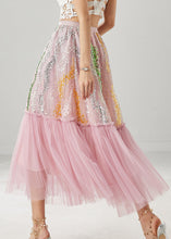 Load image into Gallery viewer, Women Pink Sequins Patchwork Tulle Skirts Spring