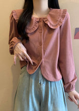 Load image into Gallery viewer, Women Pink Solid Button Corduroy Shirt Long Sleeve