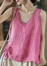 Load image into Gallery viewer, Women Pink Solid V Neck Lace Up Cotton Tank Sleeveless