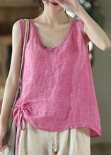 Load image into Gallery viewer, Women Pink Solid V Neck Lace Up Cotton Tank Sleeveless