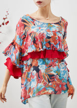 Load image into Gallery viewer, Women Print Patchwork Ruffles Chiffon Blouses Spring