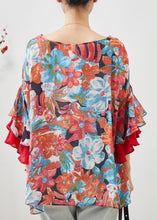 Load image into Gallery viewer, Women Print Patchwork Ruffles Chiffon Blouses Spring