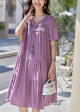 Load image into Gallery viewer, Women Purple Hollow Out Embroidered Cotton Dress Summer