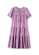 Load image into Gallery viewer, Women Purple Hollow Out Embroidered Cotton Dress Summer