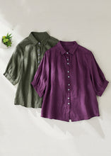 Load image into Gallery viewer, Women Purple Peter Pan Collar Button Linen Blouse Summer